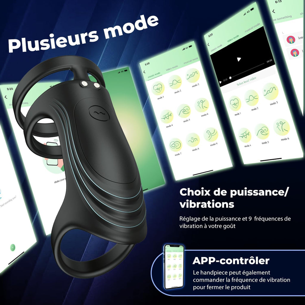 Anneaux de Pénis Sex Toys, Silicone Anneau Penien - Anneau Homme Vibrant avec 9 Modes de Vibration pour homme, Cockring Sex Toýs Couple à Distance, Jouets Pour Améliorer les Performances Sexuelles