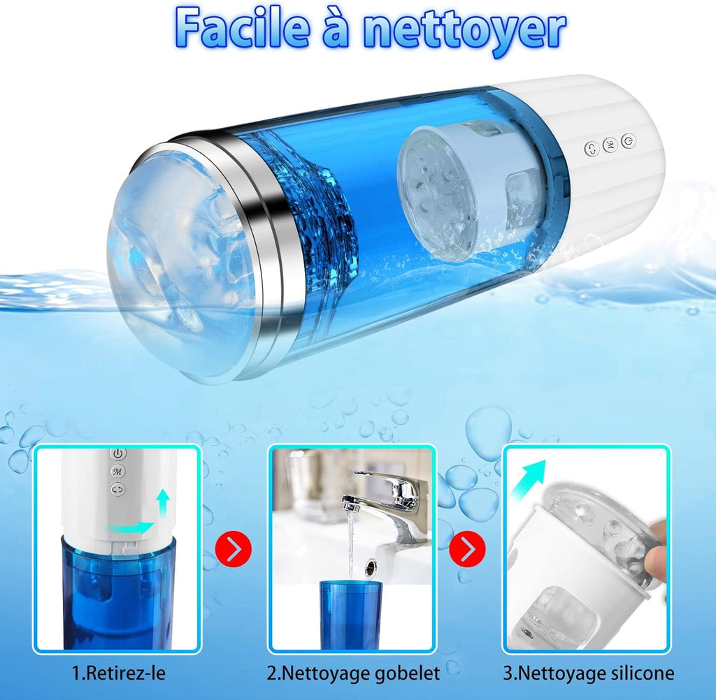 Masturbeuse Homme，Masturbateurs Masculins，Avec 10 Modes de Vibration et 5 Modes de Succion ，Piston Rétractable et rotatif au Niveau du Gland，Masturbateur Automatique
