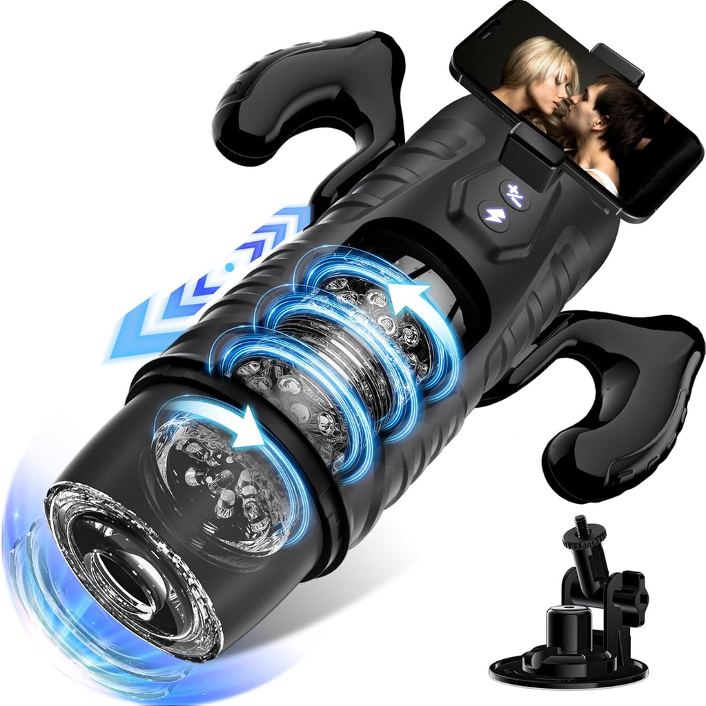 Masturbateurs Masculins Sex Toys avec 7 Modes Télescopiques et Rotations, Masturbateur Homme avec Poignée, Support pour Téléphone et Base à Ventouse Contrôle par Application Sex Toýs Homme