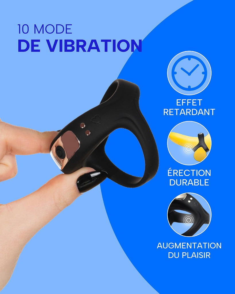 Anneau Penien - Anneau Homme Vibrant En Silicone Cockringe Homme 10 Modes de Vibration Jouet Intime Pour Couple Double Boucle Anneaux De Pénis Jouet Adulte IPX6