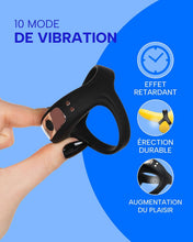 Charger l'image dans la galerie, Anneau Penien - Anneau Homme Vibrant En Silicone Cockringe Homme 10 Modes de Vibration Jouet Intime Pour Couple Double Boucle Anneaux De Pénis Jouet Adulte IPX6