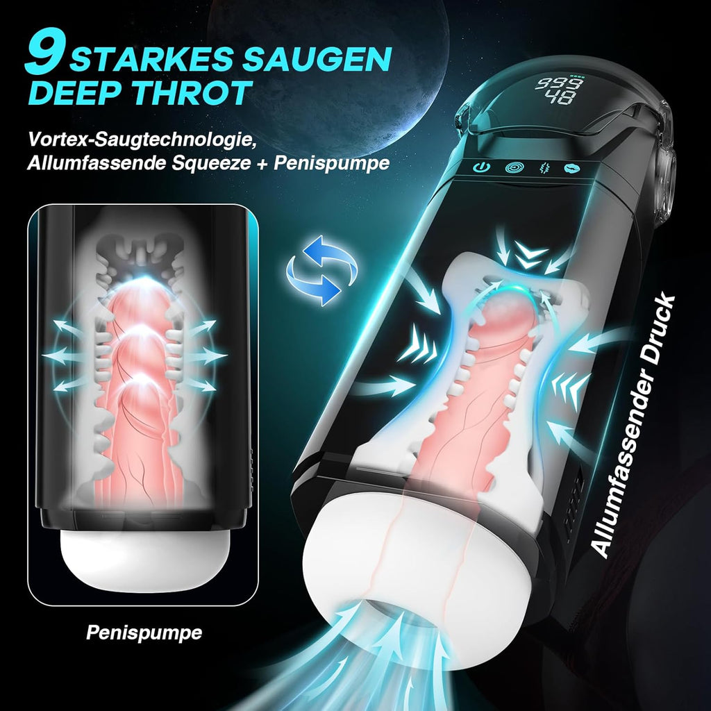 Masturbateurs Masculins 9 Sucer Pousser et Vibromasseurs, 3D Vaginette Ultra Réaliste Masturbâteur Homme Mains Libres, APP Sex Toýs Homme Pompes à Pénis Masturbeuse Masculin Sextoy