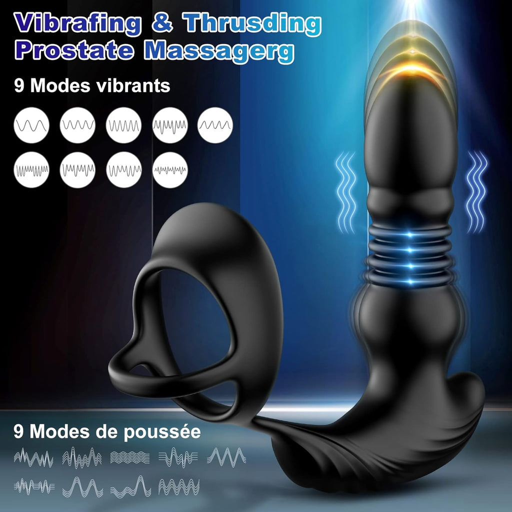 Masseurs de Prostate Vibrant avec Anneaux de Pénis avec 9 Modes de Poussée & de Vibration, zadicc Vibrateurs Anaux Télécommandé pour Jouets Sexuels pour la Stimulation Anale Couple,Étanche,