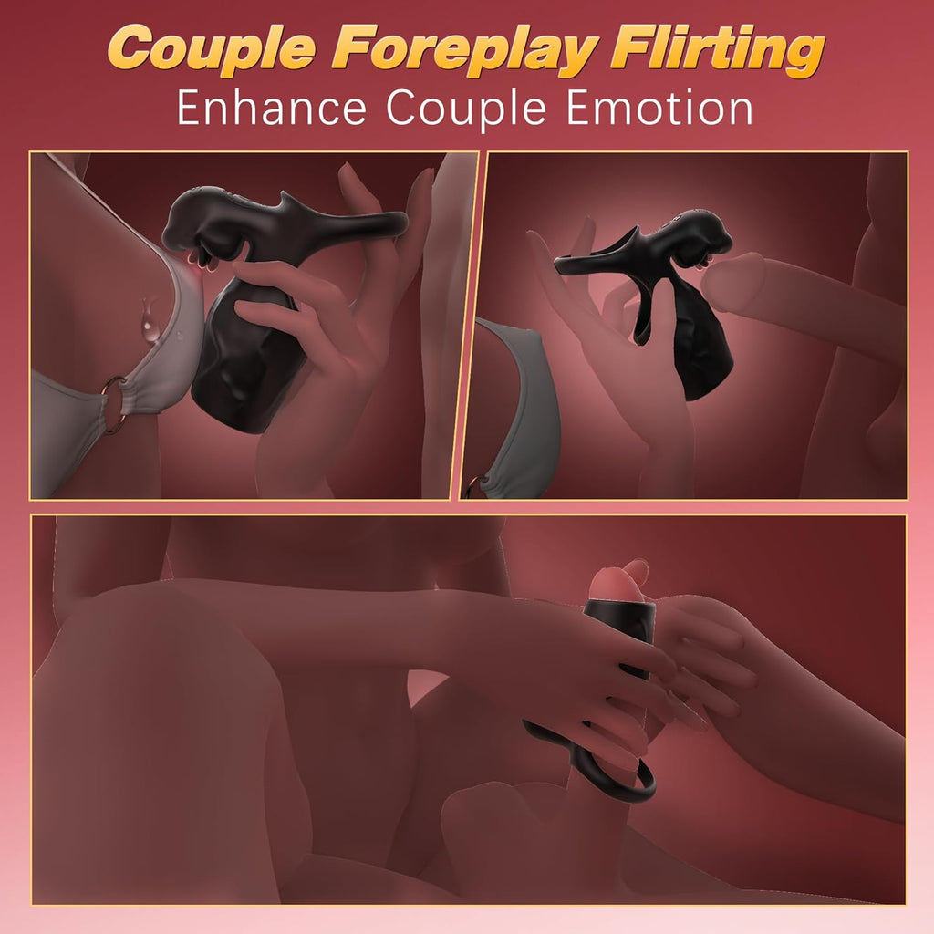 Anneau Penien - Anneau Homme Gainespour Pénis avec Langue léchant le Clitoris，9 Vibrant Modes Sextoyse Couple Plaisir,Vibromasseur Sex toýs Homme Femme ，Jouet Sexualité Adulte Couple，Sex Toys