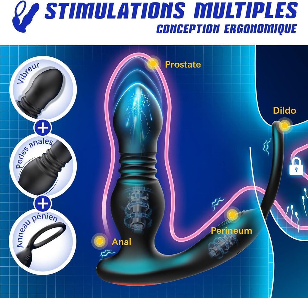 Sex Toys Anals Vibromasseurs, 3 EN 1 Masseurs de Prostate Vibrant Plug Anal Sextoy Homme Sex Stimulateur Gode Sex Toys avec Anneau Vibrant, AI-Chat APP Télécommandé Sex Toýs Jouet Sexualité Couple
