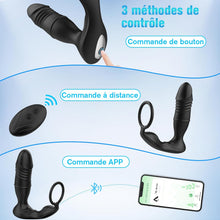 Charger l'image dans la galerie, Sex Toys Plug Anal Vibromasseur pour Homme - Gode Masturbeuse pour Gay, Masseurs de Prostate Vibrant avec Anneau Pénien, Sextoy Anus Plugs Anals avec 9 Modes Télescopiques 9 Modes Vibrations