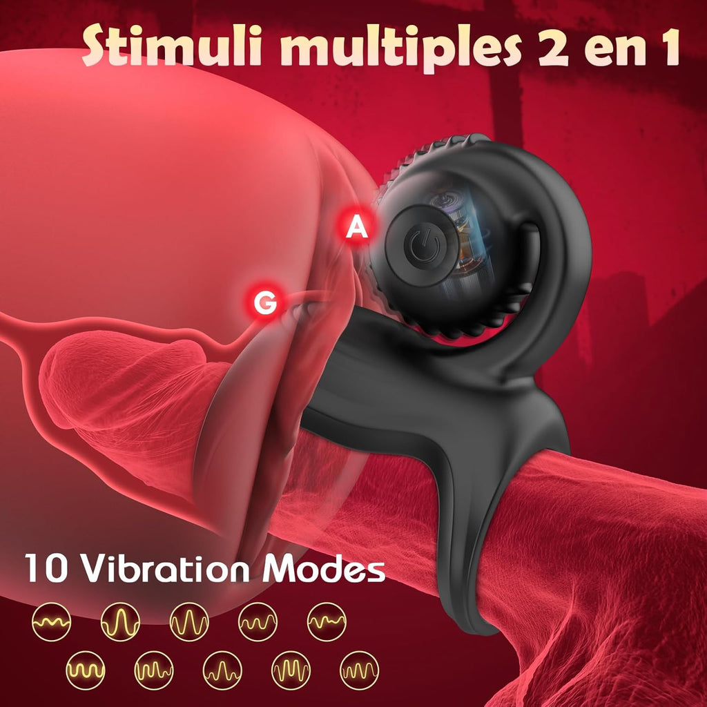 Anneau Penien - Anneau Homme Vibrant Sex Toys, Double Anneaux de Pénis Sex Toýs Couple Vibromasseurs pour Homme, Anneau Vibrant Pénis Homme avec 10 modes, Stimulateur Clitoridien pour Couple