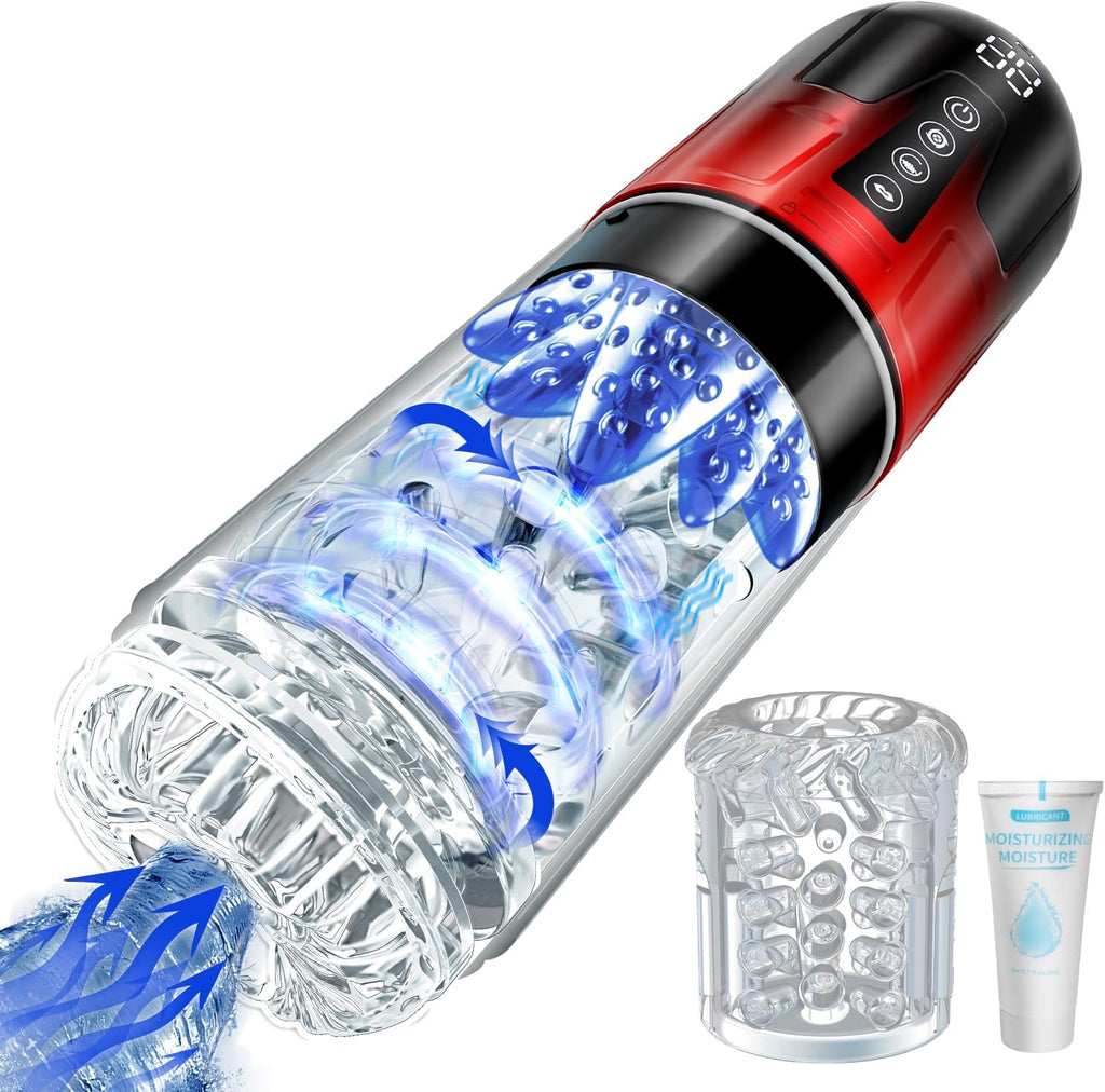 Masturbeuse, Masturbateur Homme Mains Libres avec Gaine Interne Amovible, Sex Toys Homme avec 7 Fonctions Télescopiques & Rotation & Succion et Vibration, Langue Réaliste & Vaginette Sex Toys