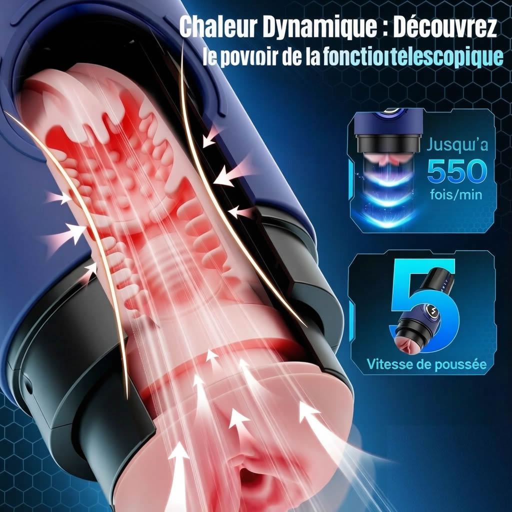 Masturbateur interactif à IA à 360° à chauffage rapide pour hommes, masturbation masculine : jouet sexuel à 5 niveaux d'intensité avec fonction télescopique, insert réaliste amovible