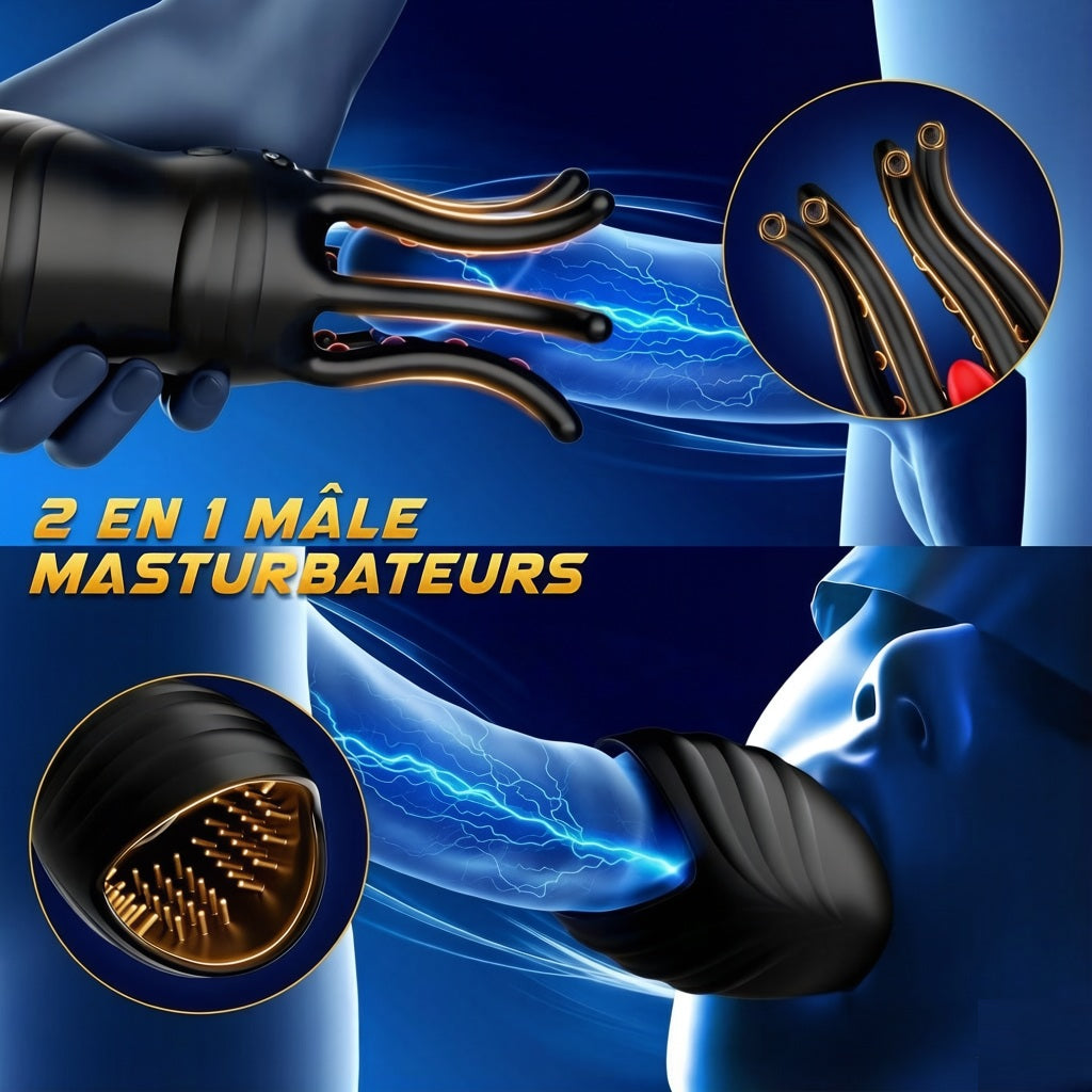 Masturbateur pour Hommes avec Stimulation du Gland, Jouet Sexuel Vibrant 10 Modes, Set de Vibrateurs pour Sexe Oral et Solitaire, Jouet pour Couples, Poche Moulante
