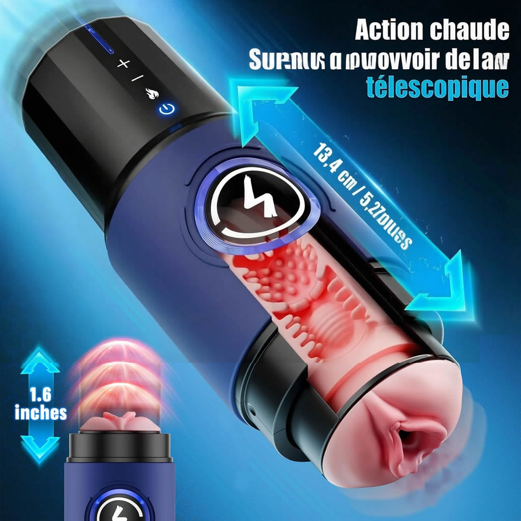 Masturbateur interactif à IA à 360° à chauffage rapide pour hommes, masturbation masculine : jouet sexuel à 5 niveaux d'intensité avec fonction télescopique, insert réaliste amovible
