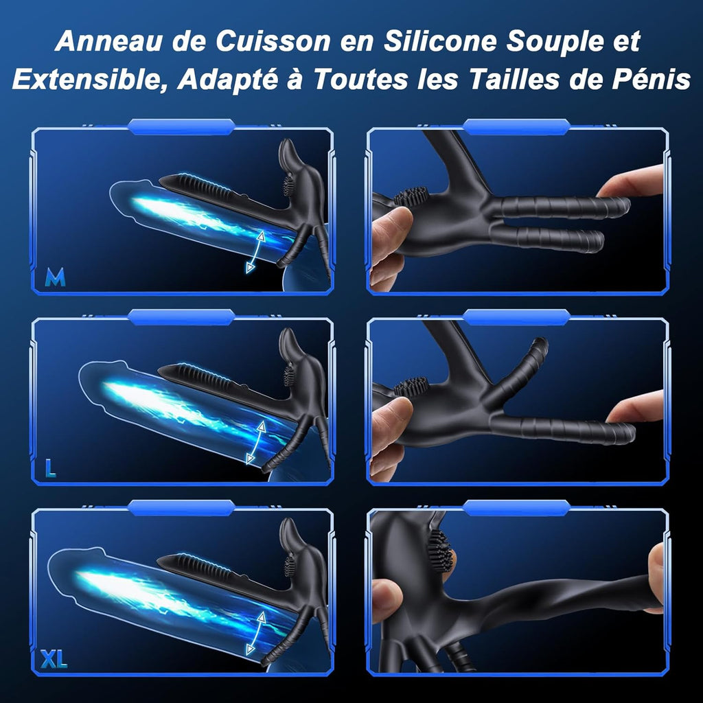 Anneau Homme Vibrant 4 in 1 Sextoy Anneau Vibrant Pénis Vibromasseur Clitoridienne 10 Modes Anneaux de Pénis Sextoyse Couple Plaisir Cockring Vibro Sex Toys