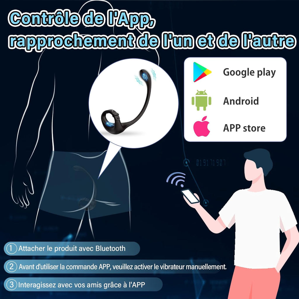 Plug Anal Vibromasseur Sex Toys - Anneau Penien Gode Homme pour Gay Toýs Femme Couple Plaisir Sextoy avec App et 10 Modes de Vibration, Anneaux Vibrant Pénis Sextoyse Sex Masculins Anals Plugs Anus