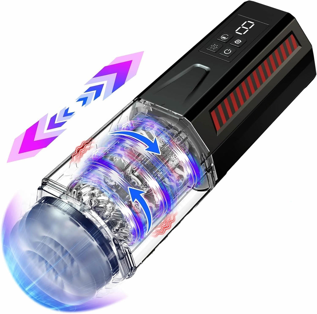 Masturbateurs Masculins Sex Toýs Homme - Masturbateur Homme LED Sex Toys avec 7 Poussées & Rotations & Vibration Masturbateur Homme 3D Vaginette Ultra Réaliste