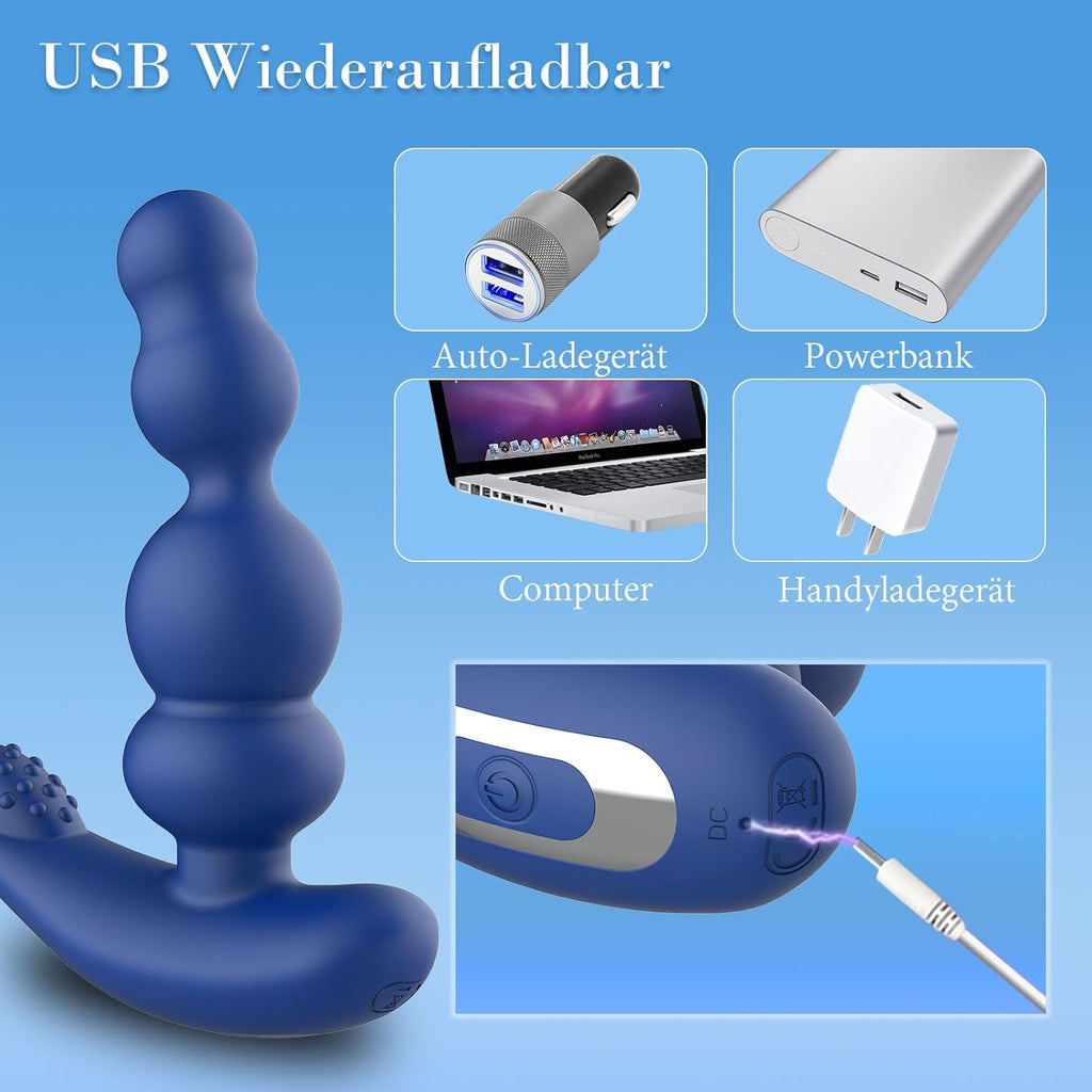 Vibromasseur anal pour homme - 4 en 1 Stimulation de la prostate - Télécommande Perles anales Godemichet anal avec double anneau pénien 10 vibrations & 3 modes rotation Masseur de prostate Plug anal