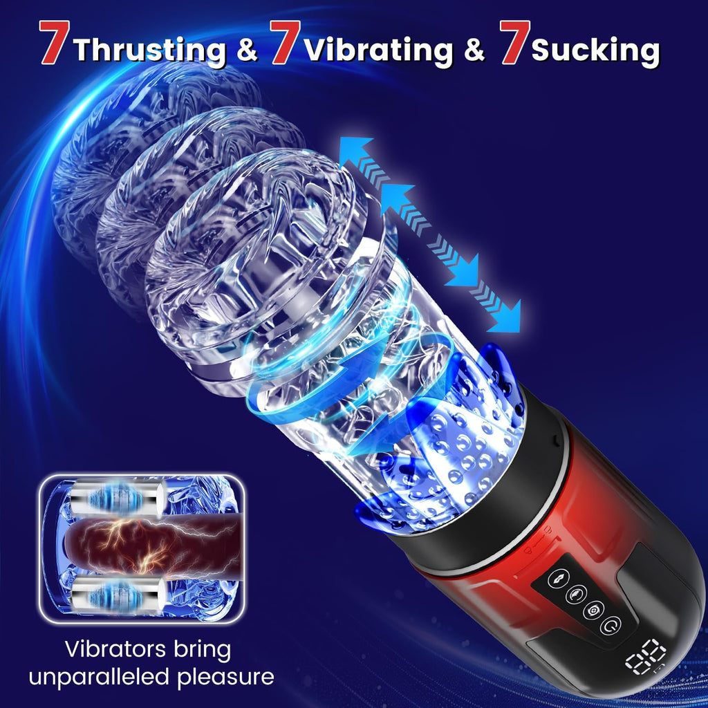 Masturbeuse, Masturbateur Homme Mains Libres avec Gaine Interne Amovible, Sex Toys Homme avec 7 Fonctions Télescopiques & Rotation & Succion et Vibration, Langue Réaliste & Vaginette Sex Toys