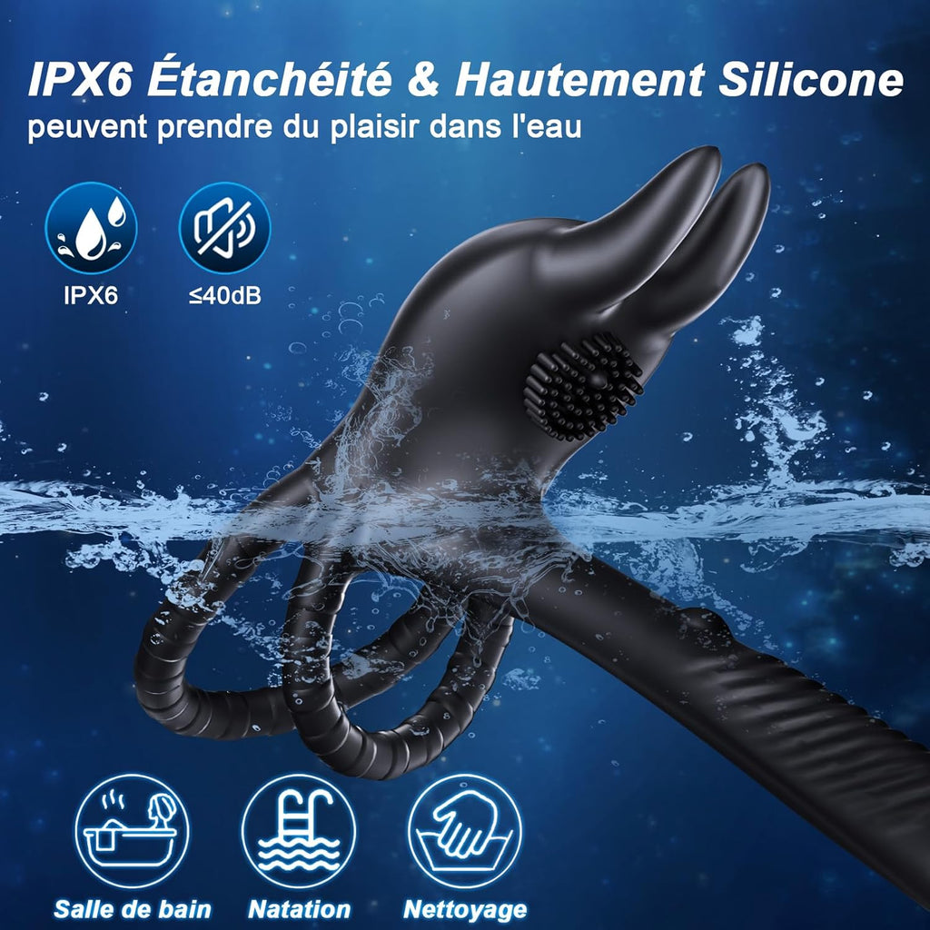 Anneau Homme Vibrant 4 in 1 Sextoy Anneau Vibrant Pénis Vibromasseur Clitoridienne 10 Modes Anneaux de Pénis Sextoyse Couple Plaisir Cockring Vibro Sex Toys