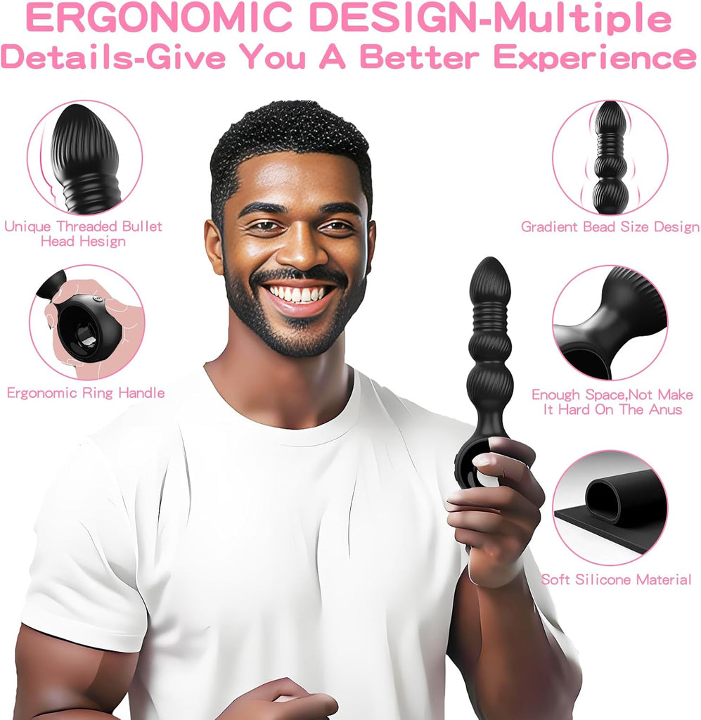 Perles Anales-Wordone Plugs Anals Vibrants avec 10 Vibrations&7 Poussées, Masseur de Prostate, Jouet Anal pour Adulte, Jouets Sexuels pour Mâles, Vibromasseur Point G Bullet pour Hommes&Femmes