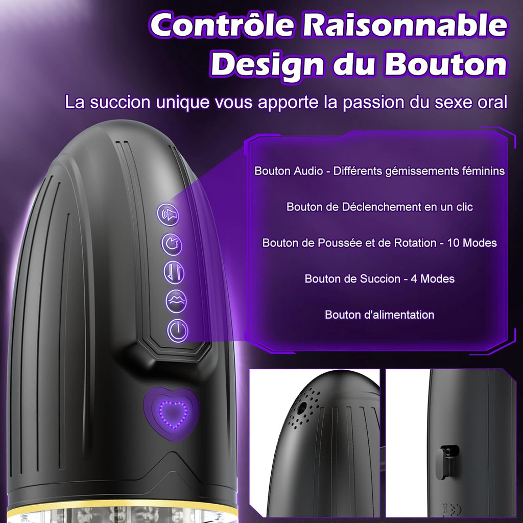Masturbateur Masculin Électrique Sex Toys - Masturbateur Masculin Automatique avec 10 Modes de Rotation et Modes de Poussée, Masturbateurs de Pénis avec Mode Rafale, Jouet Sexuel Pour Hommes