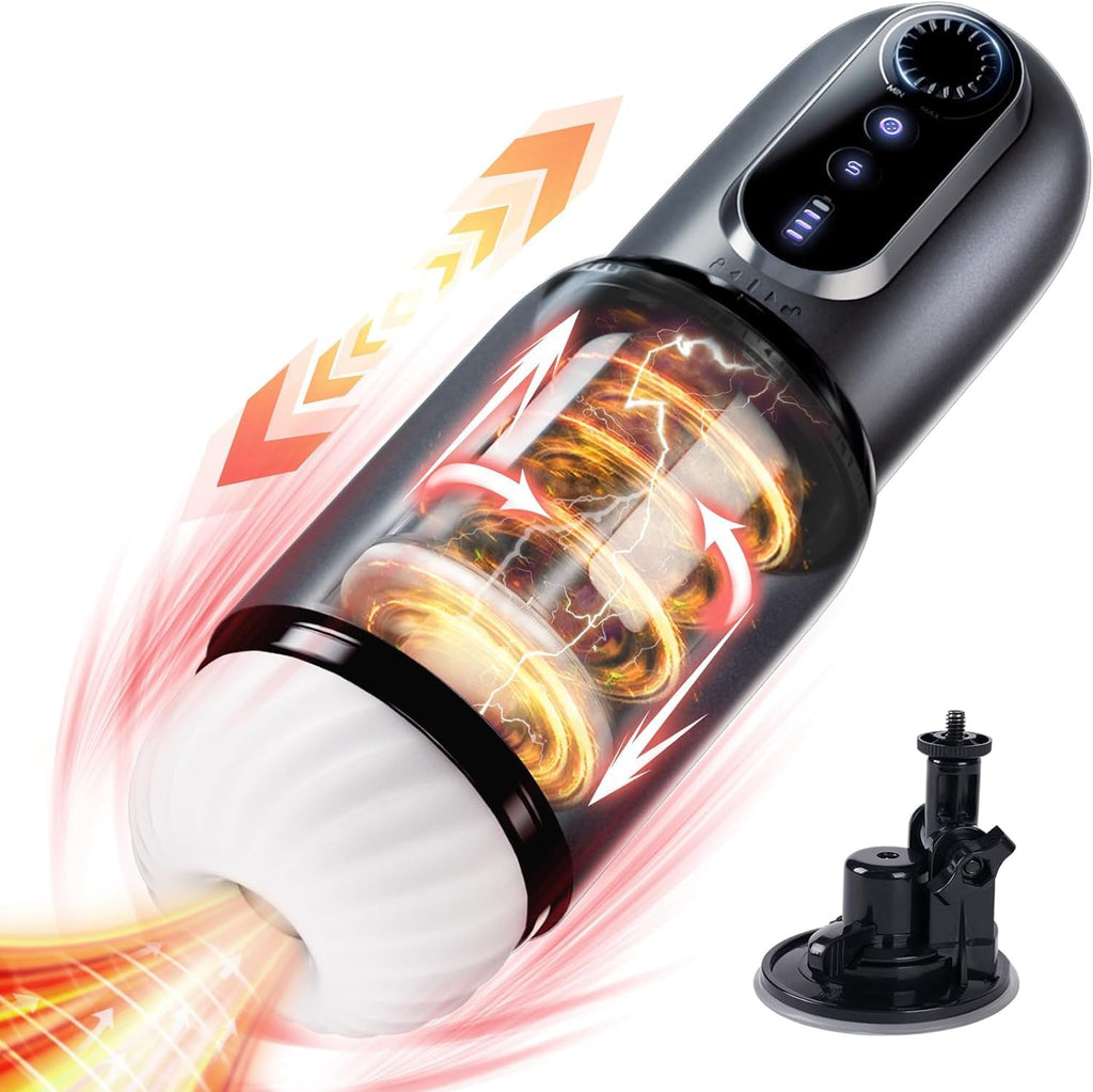 Masturbeuse Homme Mains Libres avec Ventouses, Masturbateurs Masculins électrique Sex Toys, 5 Rotations Télescopiques et 5 Modes d'Aspiration, Vaginette Chatte de Poche Réaliste 3D Masturbateur Homme