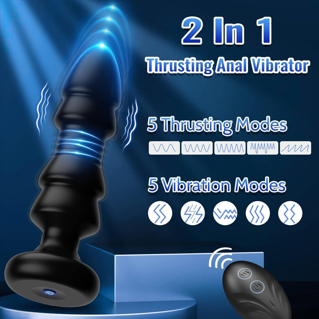 Plug Anal Vibromasseur Sex Toys, Homme Sex Stimulateur Gode Sex Toys Prostate Vibrateur Anal Télécommandé Sex Toýs avec 5 modes de poussée vibrant portabl Pour Couple Jouet Sexualité