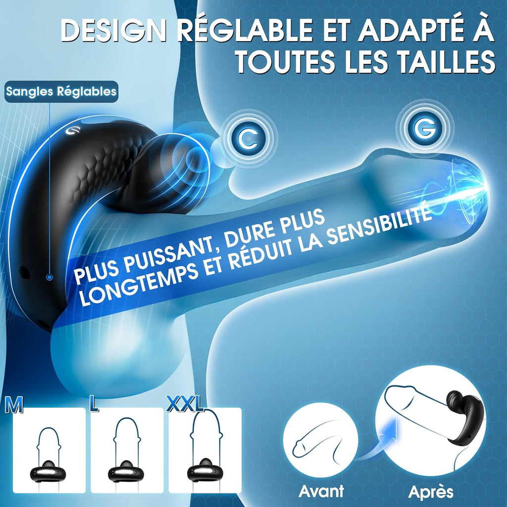 Cock Ring Vibromasseurs Sextoy Homme avec 10 Vibrations, Anneau Penien - Anneau Homme Réglable APP Anneau Vibrant Pénis Clitoridienne Jouet Sexualité Couple