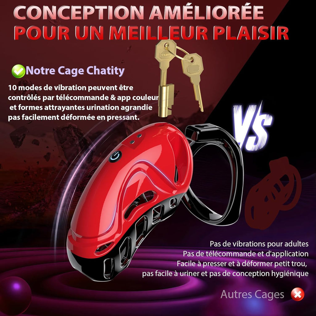 Cage de Chasteté Pénis Sex Toýs homme - Bondage SM avec Ceinture de Chasteté avec 5 Tailles Anneaux de Pénis 2 clés 1 serrure, Cock Chastity Cage Amovibles pour Empêcher L'érection Sex Toýs Couple