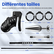 Charger l'image dans la galerie, Sex Toýs Homme Couple Cage de Chasteté Pénis avec Chastity Cage Plug,Harnais Réglable et Ceinture de Chasteté avec Anneaux de 3 Tailles avec Accessoires de bondage BDSM