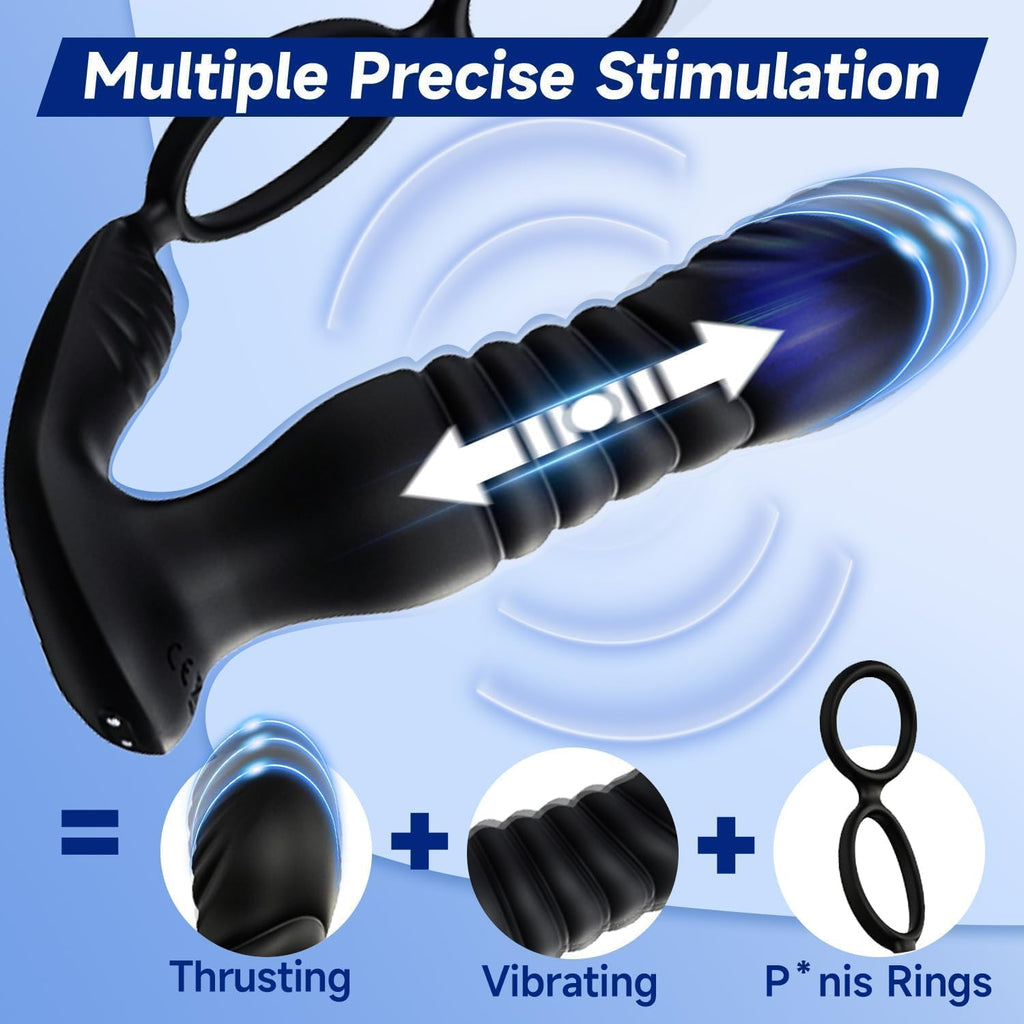 3 EN 1 Masseurs de Prostate sex toýs homme，vibromasseur avec Anneau Pénien, extenseur homme Télécommandé, Plug anal gode vibrateur avec 9×9 modes de poussée vibrant portabl Pour Couple sex toys