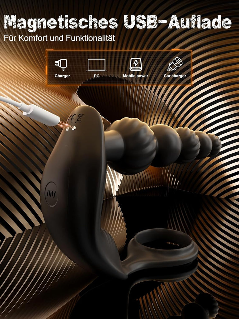 Plug anal masseur de prostate, anneau phallique avec 10 modes de vibration, stimulation de la prostate avec 5 boules anales, jouets sexuels étanches pour couples