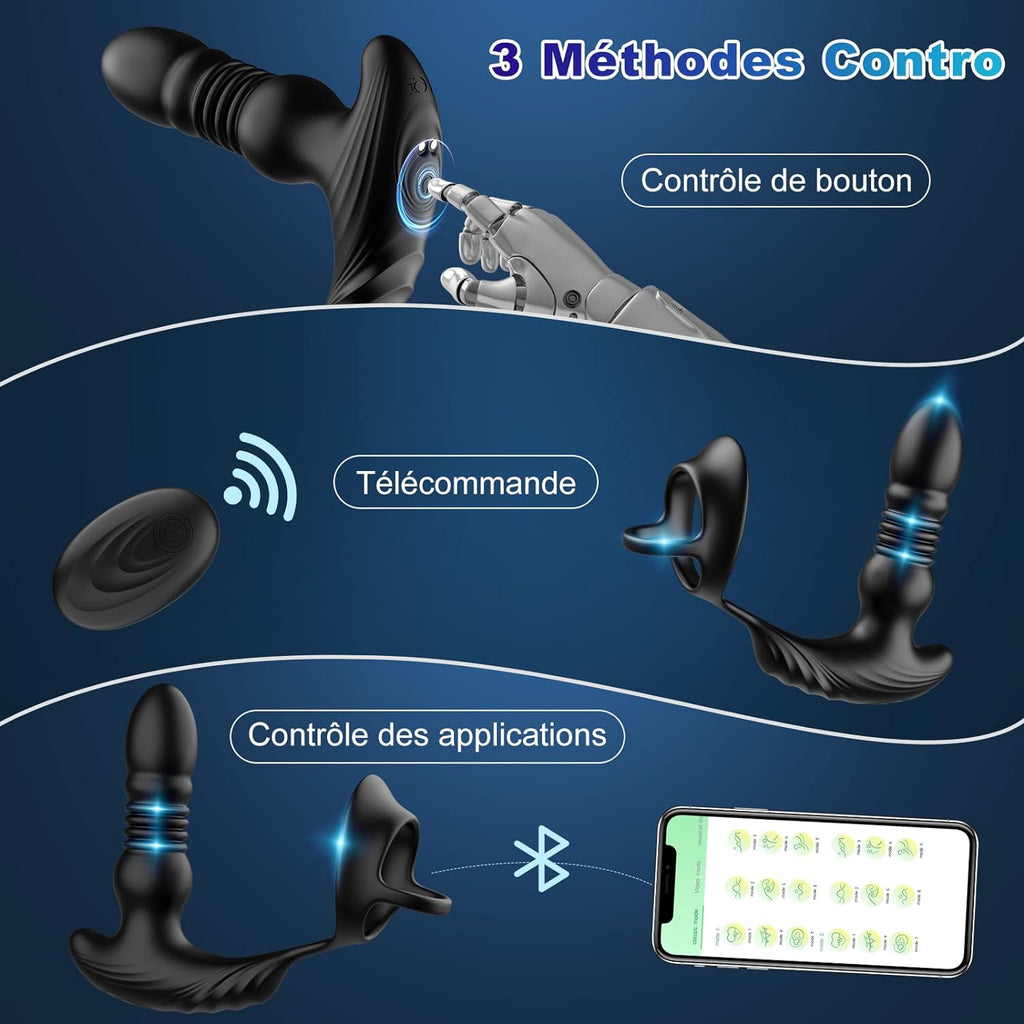 Masseurs de Prostate Vibrant avec Anneaux de Pénis avec 9 Modes de Poussée & de Vibration, zadicc Vibrateurs Anaux Télécommandé pour Jouets Sexuels pour la Stimulation Anale Couple,Étanche,