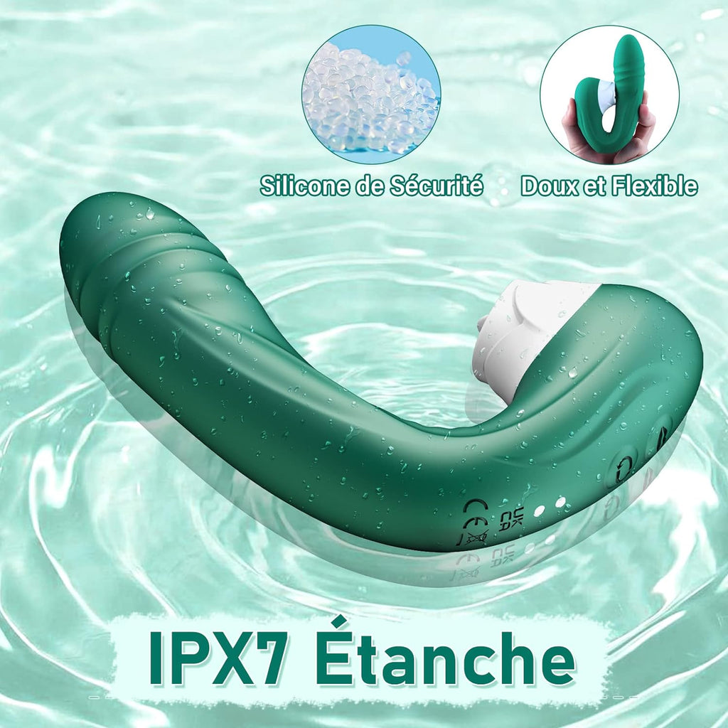 Vibromasseur en Silicone Point G pour Femme,Clitoris Vibrator avec 10 Modes de Poussée et de Léchage,Étanche Jouets Sexuels Rechargeables avec Stimulation Anale pour Couple, Adultes