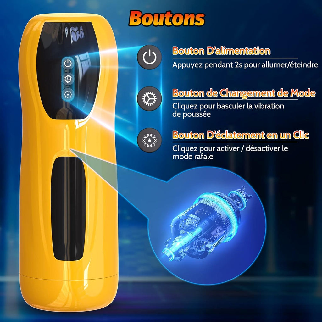 Electric Masturbateurs Masculins Automatique Électrique Sextoyse Homme Sex, 7 Télescopique + Vibrations Masturbeuse Va et Vient, Mains Libres