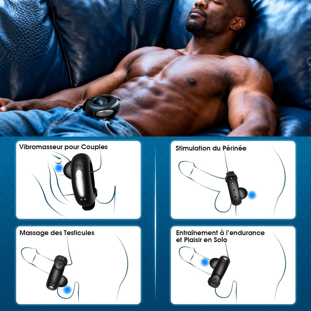 Cock Ring Vibromasseurs Sextoy Homme avec 10 Vibrations, Anneau Penien - Anneau Homme Réglable APP Anneau Vibrant Pénis Clitoridienne Jouet Sexualité Couple