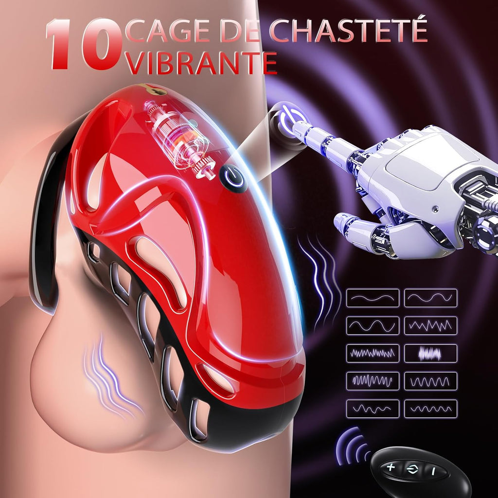 Cage de Chasteté Pénis Sex Toýs homme - Bondage SM avec Ceinture de Chasteté avec 5 Tailles Anneaux de Pénis 2 clés 1 serrure, Cock Chastity Cage Amovibles pour Empêcher L'érection Sex Toýs Couple
