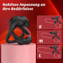 Charger l'image dans la galerie, Double Anneau Penien - Anneau Homme Sex Toýs Homme, Anneau Vibrant Pénis Clitoridienne avec Vibromasseur à Langue Reglable, Cockring Sextoy Jouet Sexualité Couple avec Le Stimulateur du Périnée