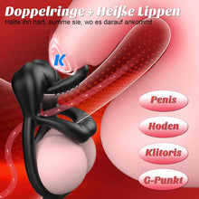 Charger l'image dans la galerie, Double Anneau Penien - Anneau Homme Sex Toýs Homme, Anneau Vibrant Pénis Clitoridienne avec Vibromasseur à Langue Reglable, Cockring Sextoy Jouet Sexualité Couple avec Le Stimulateur du Périnée