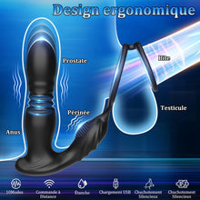 Charger l'image dans la galerie, 3 EN 1 Masseurs de Prostate Vibrant avec Anneau Pénien, Vibrateur Anal Télécommandé, Plug anal gode vibrateur avec 10 modes de poussée vibrant portabl Pour Couple