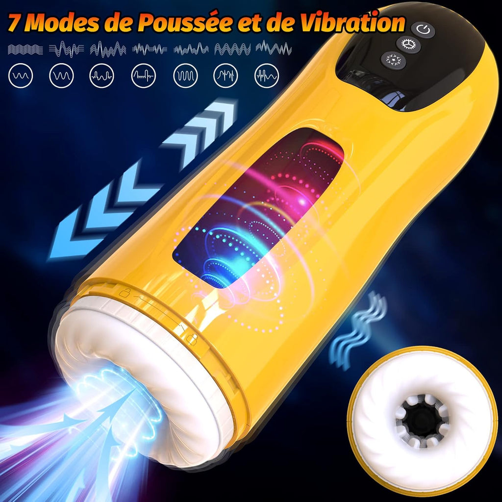 Electric Masturbateurs Masculins Automatique Électrique Sextoyse Homme Sex, 7 Télescopique + Vibrations Masturbeuse Va et Vient, Mains Libres