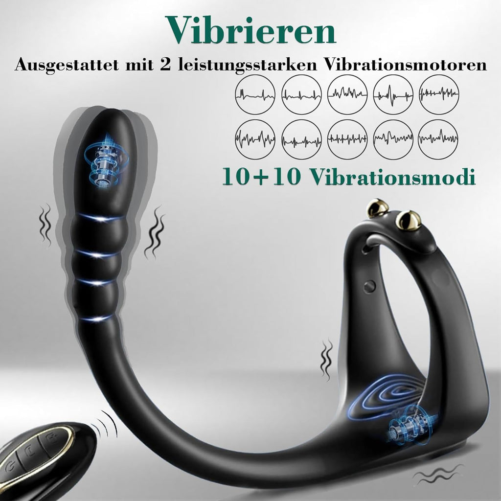Anneaux de pénis vibrant stimulation de la prostate, 10 modes de vibration et deux moteurs puissants, En silicone innovant avec un design ajustable