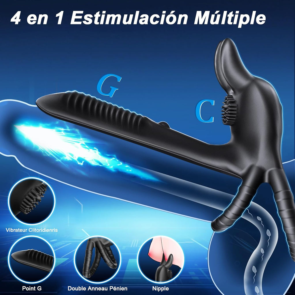 Anneau Homme Vibrant 4 in 1 Sextoy Anneau Vibrant Pénis Vibromasseur Clitoridienne 10 Modes Anneaux de Pénis Sextoyse Couple Plaisir Cockring Vibro Sex Toys