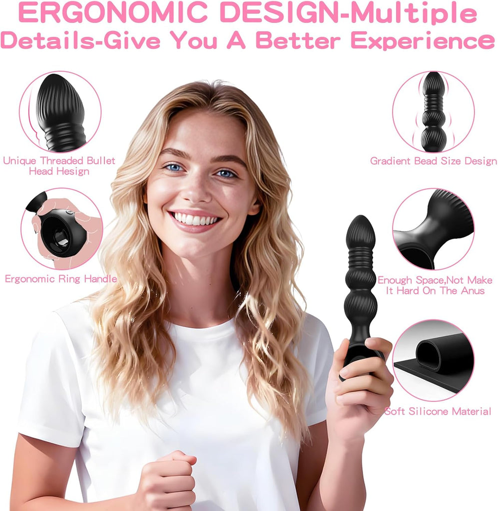 Perles Anales-Wordone Plugs Anals Vibrants avec 10 Vibrations&7 Poussées, Masseur de Prostate, Jouet Anal pour Adulte, Jouets Sexuels pour Mâles, Vibromasseur Point G Bullet pour Hommes&Femmes