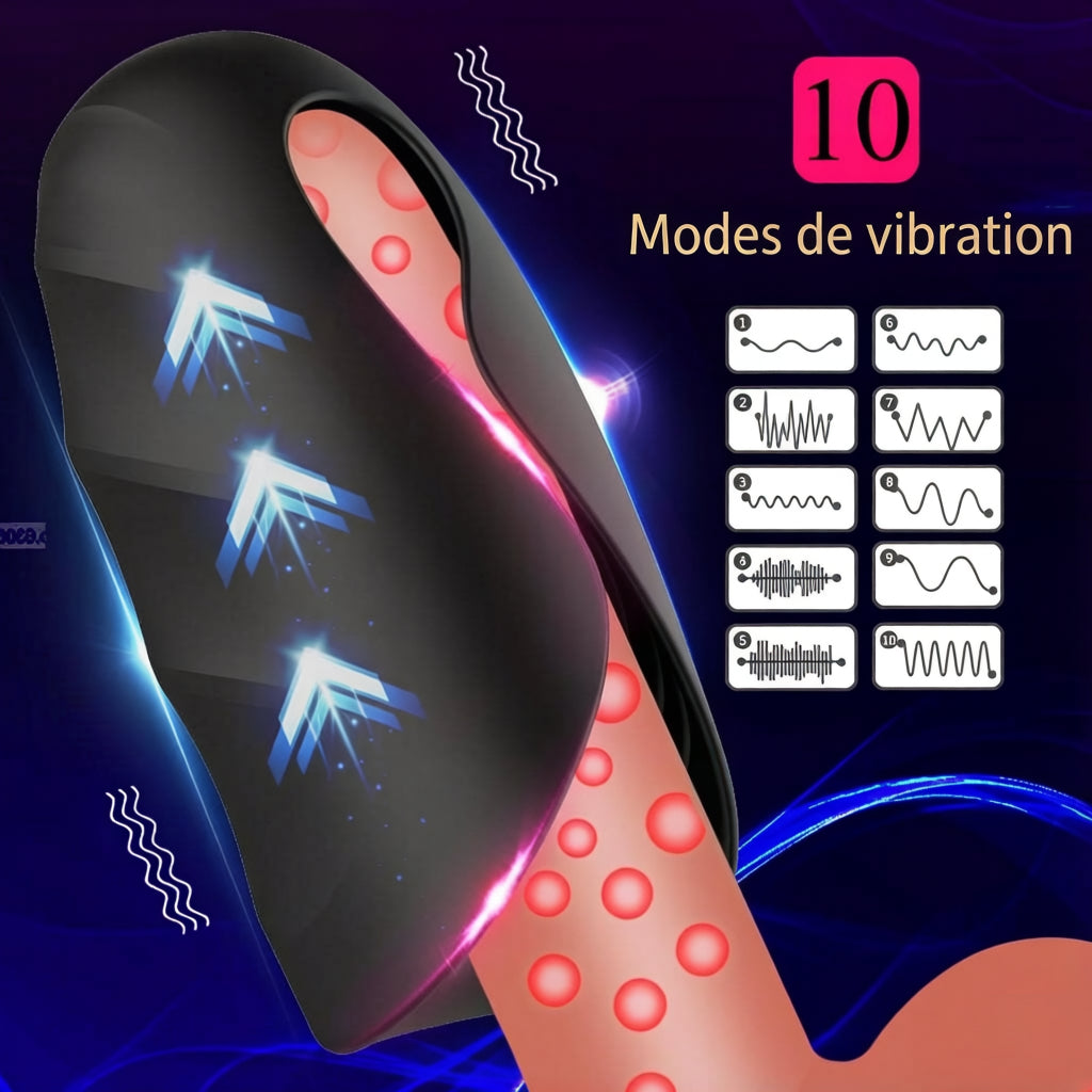 Masturbateur électrique, exerceur de pénis, vibromasseur avec 10 modes de vibration, appareil de massage pour le pénis, masturbateur électrique, jouet sexuel à stimulations multiples pour homme, stimulateur de gland