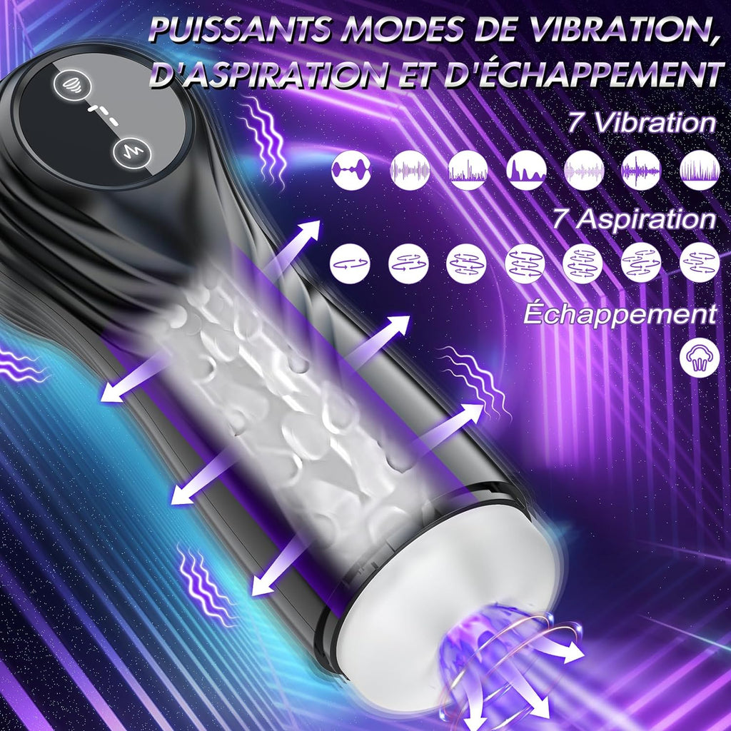Masturbateurs Masculins Sex Toýs Homme - Masturbateur Homme avec 7 Succion & Vibration & Échappement,Masturbâteur Homme Mains Llibres avec Écran LCD & 3D Vaginette Ultra Réaliste, Sex Toys Couple.