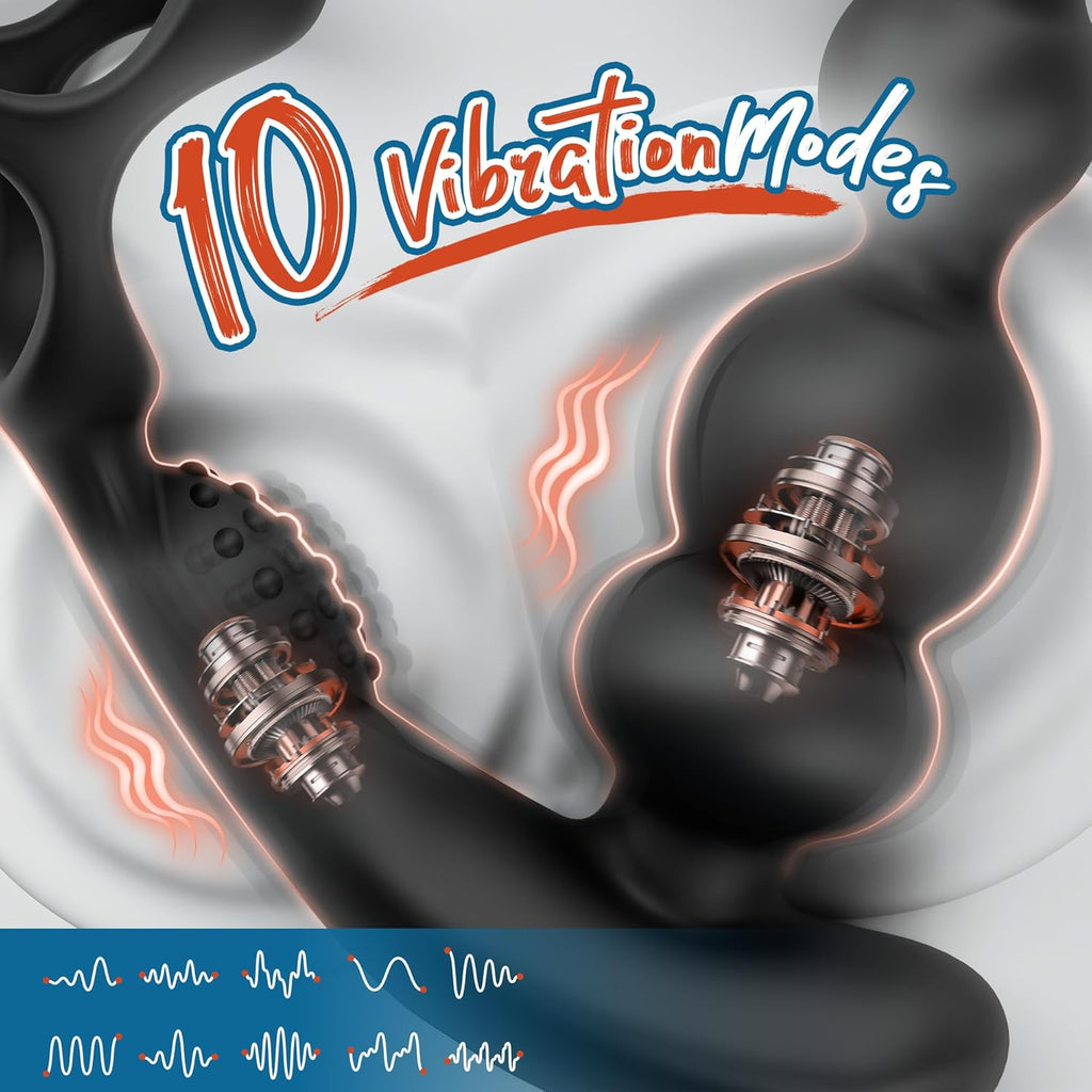 4 EN 1 Vibrant Masseurs de Prostate avec Anneau Pénien pour Couple, Vibromasseurs Sex Toys pour Stimulateur Testiculaire et Prostate Homme, Medical Silicone Penis Ring avec 3+10 Modes, Durable