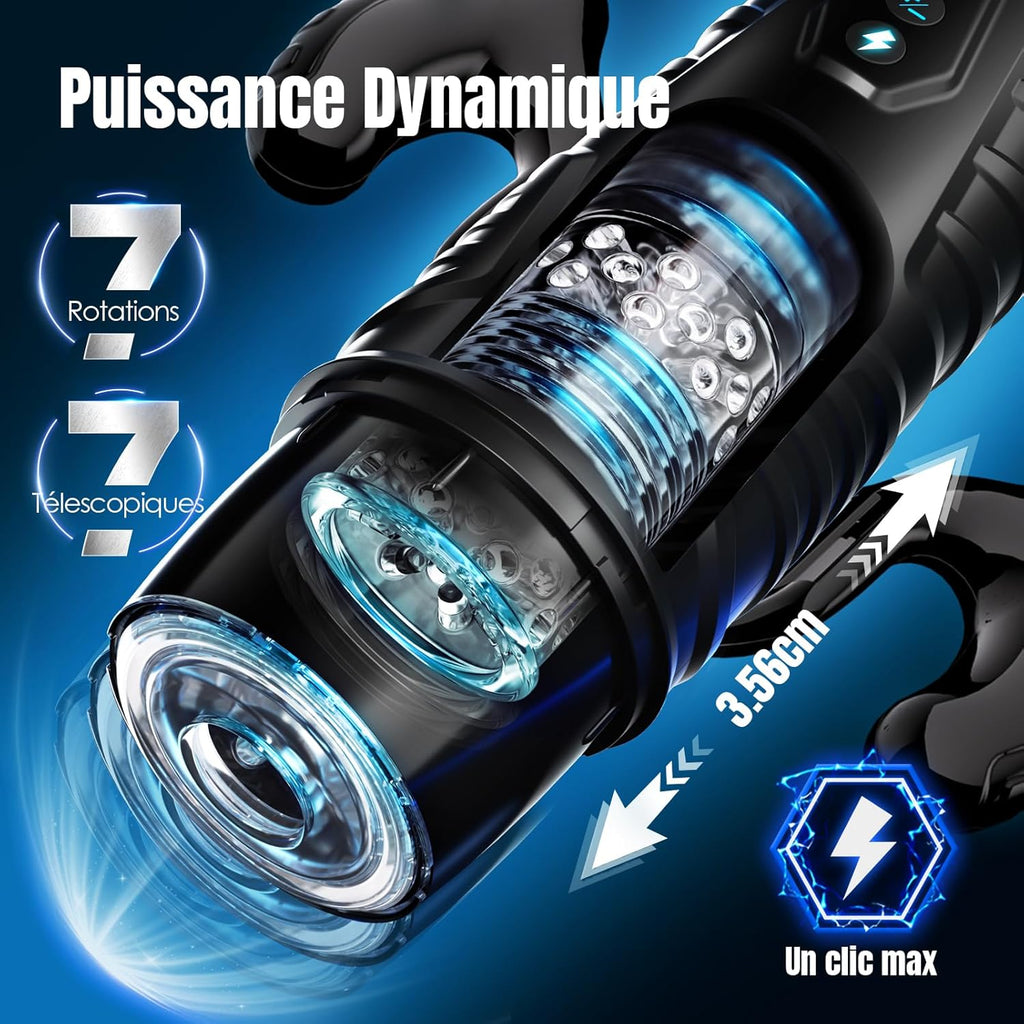Masturbateurs Masculins Sex Toys avec 7 Modes Télescopiques et Rotations, Masturbateur Homme avec Poignée, Support pour Téléphone et Base à Ventouse Contrôle par Application Sex Toýs Homme