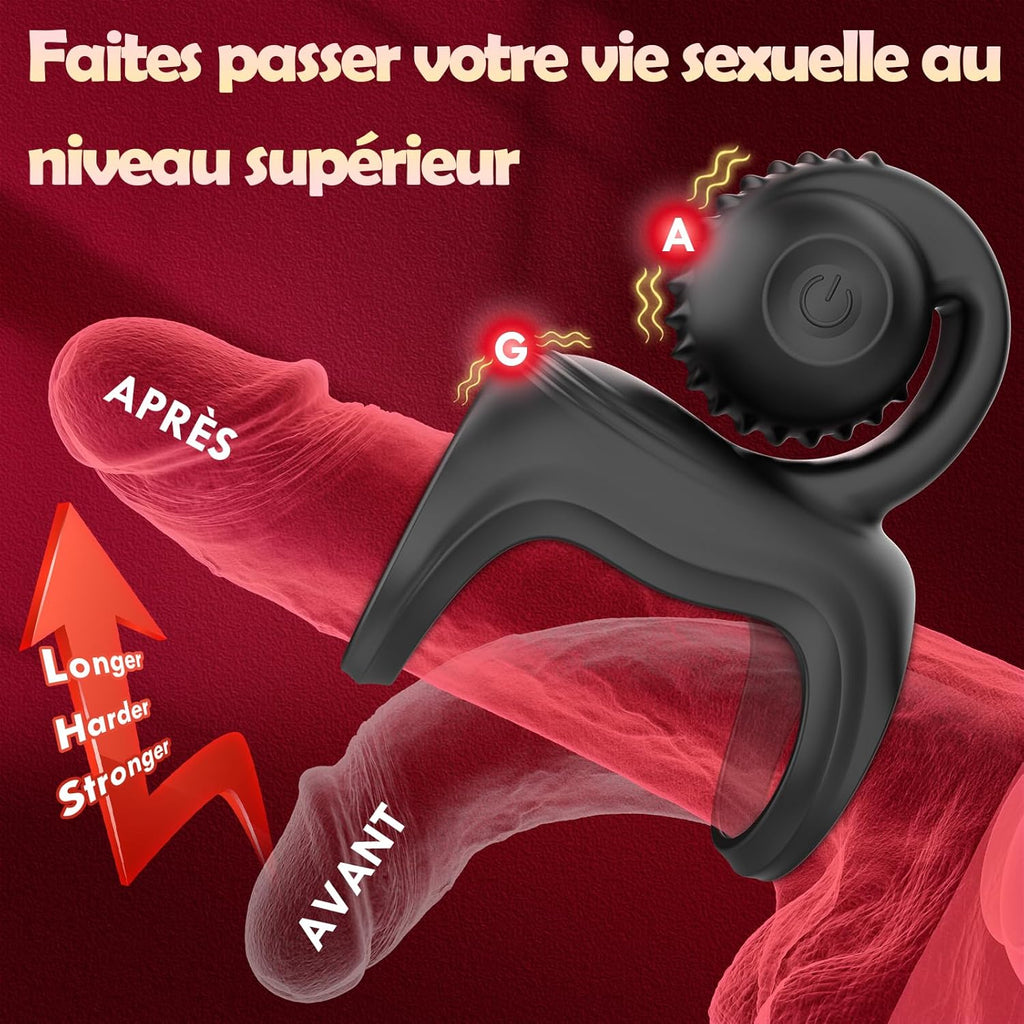 Anneau Penien - Anneau Homme Vibrant Sex Toys, Double Anneaux de Pénis Sex Toýs Couple Vibromasseurs pour Homme, Anneau Vibrant Pénis Homme avec 10 modes, Stimulateur Clitoridien pour Couple