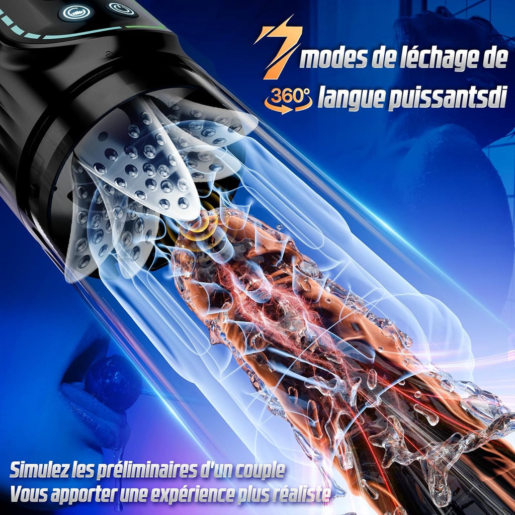 Masturbateurs Masculins Sex Toys avec 7 Modes Télescopiques & Rotation Et Succion, Automatique Masturbâteur Homme Mains Libres Vibration 3D Vaginette, Véritable Fellation Léchée Sex Toýs Homme