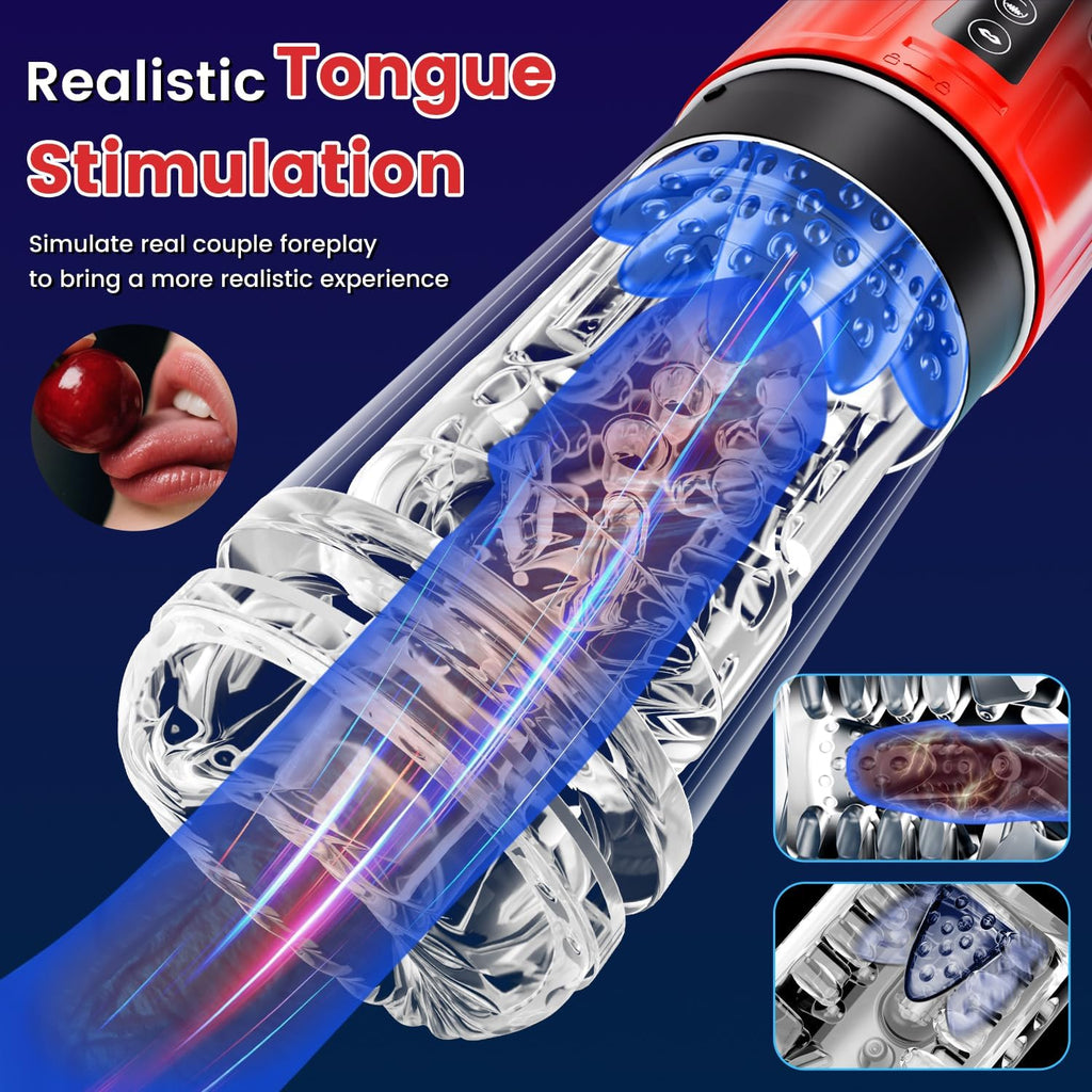 Masturbeuse, Masturbateur Homme Mains Libres avec Gaine Interne Amovible, Sex Toys Homme avec 7 Fonctions Télescopiques & Rotation & Succion et Vibration, Langue Réaliste & Vaginette Sex Toys