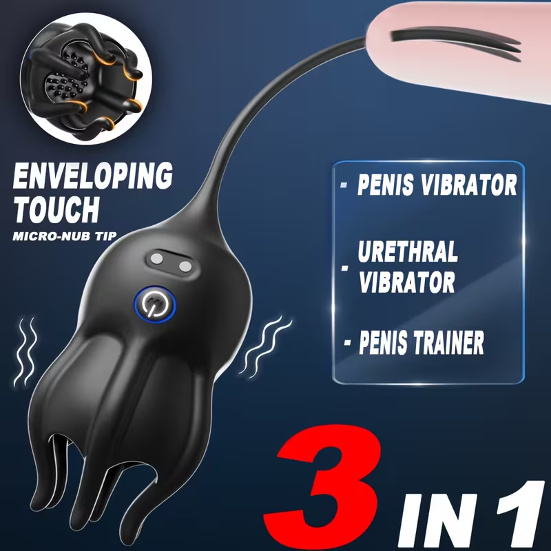 Vibromasseur électrique pour le pénis avec stimulateur de gland, sonde urétrale et 10 modes de vibration